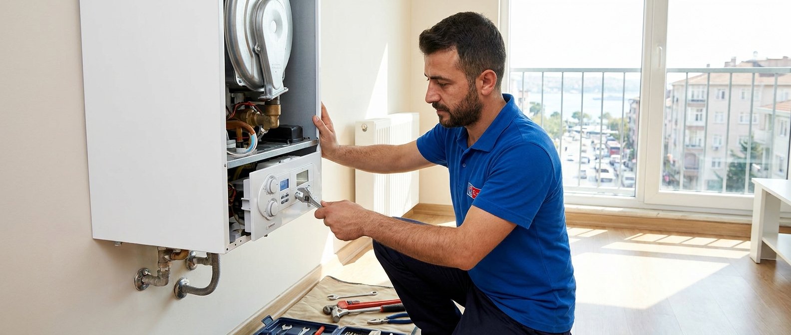 Güngören Bosch Servisi uzman teknisyeni kombi bakım ve onarımı yapıyor